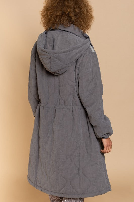 Long Padded Jacket With Hoodie