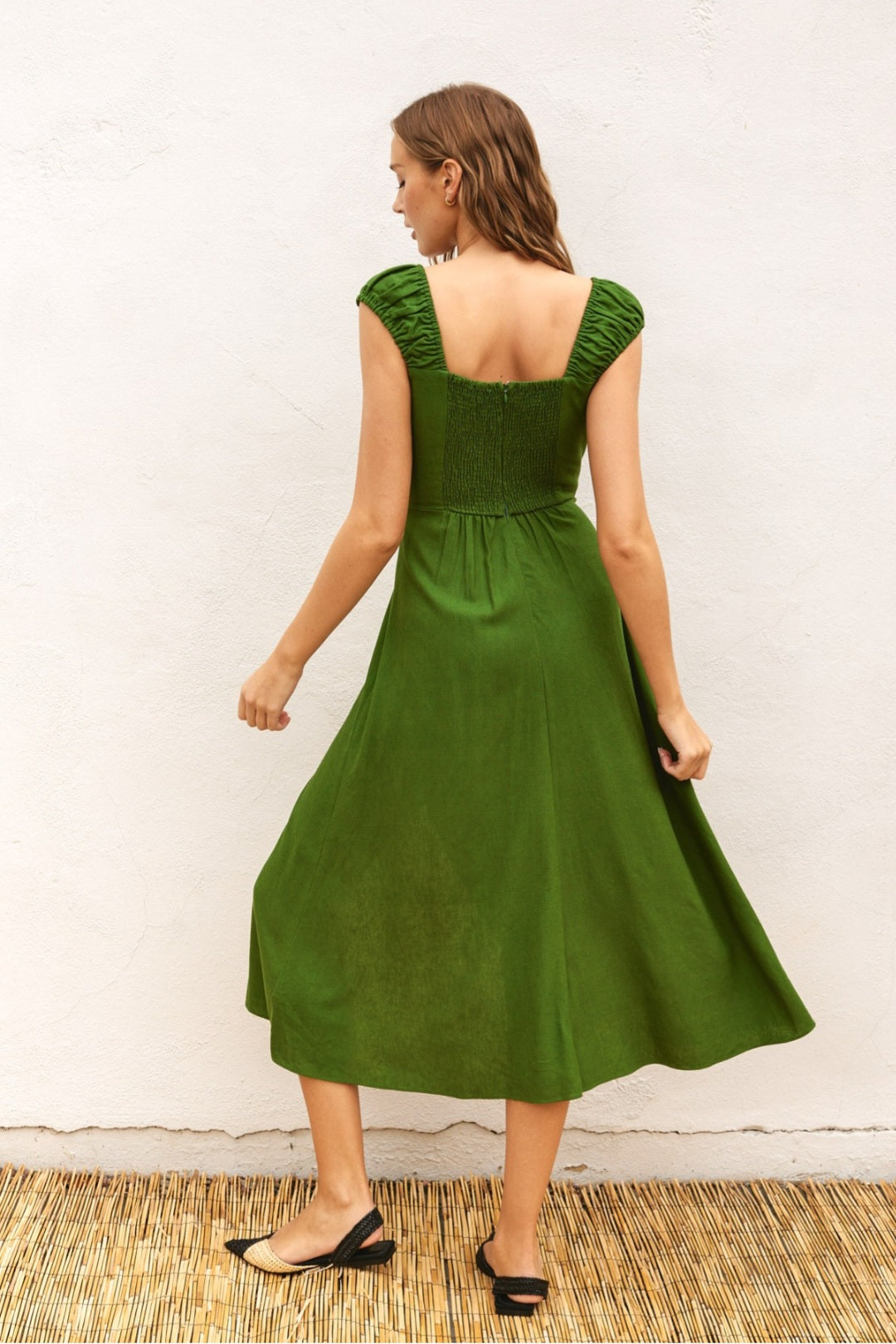 Green side Slit midi dress