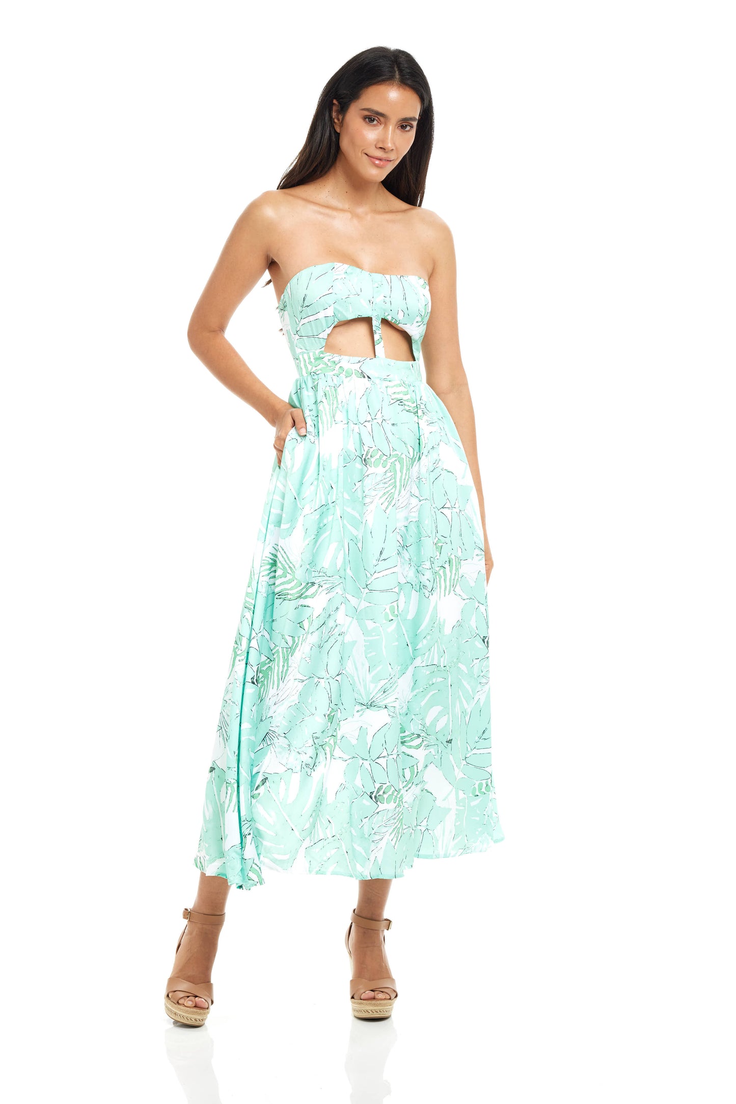 GREEN FRONT CUT OUT MIDI DRESS(OG)