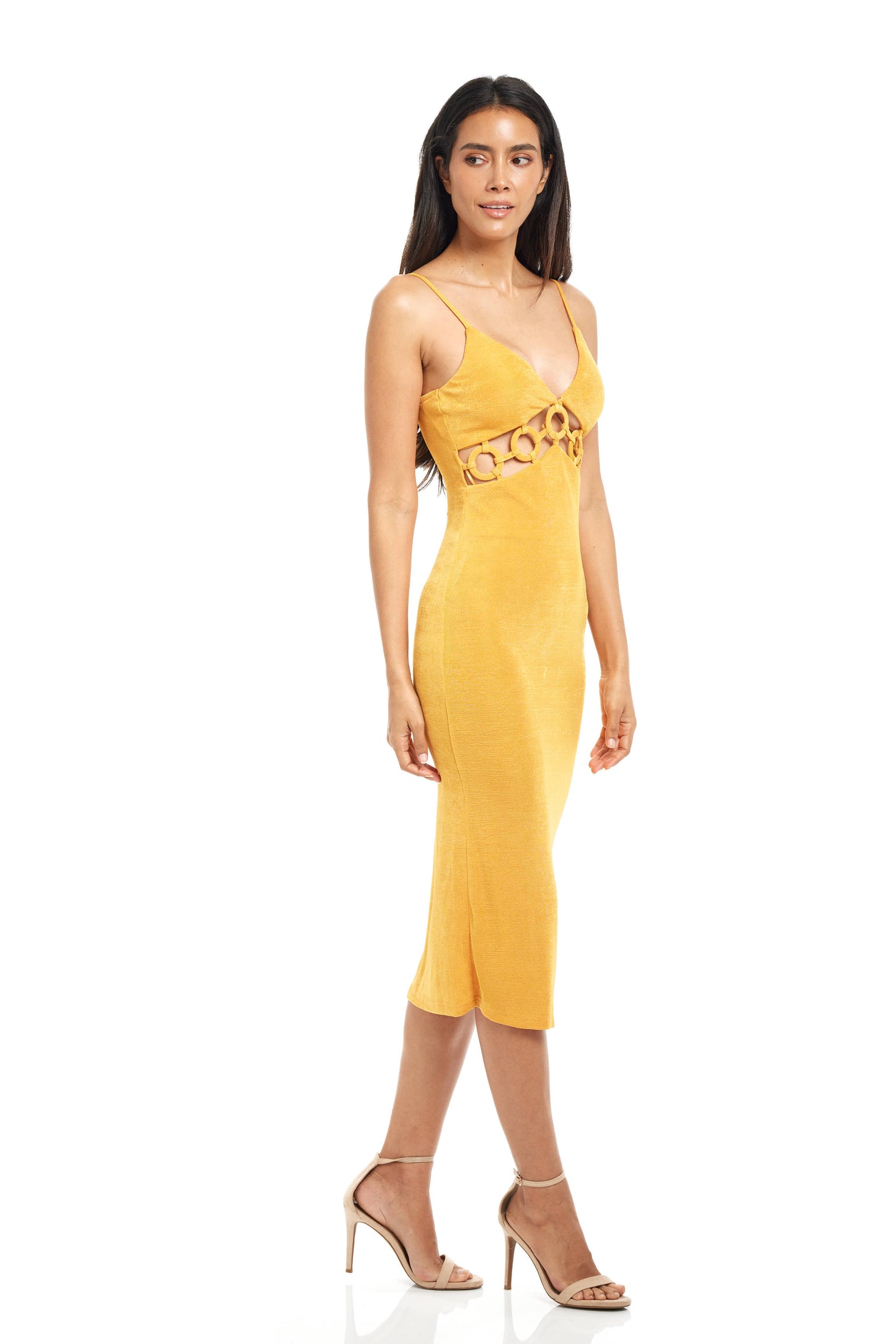 HAVANA FRONT CUT OUT MIDI DRESS WITH O-RING ACCENT