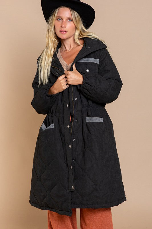 Long Padded Jacket With Hoodie