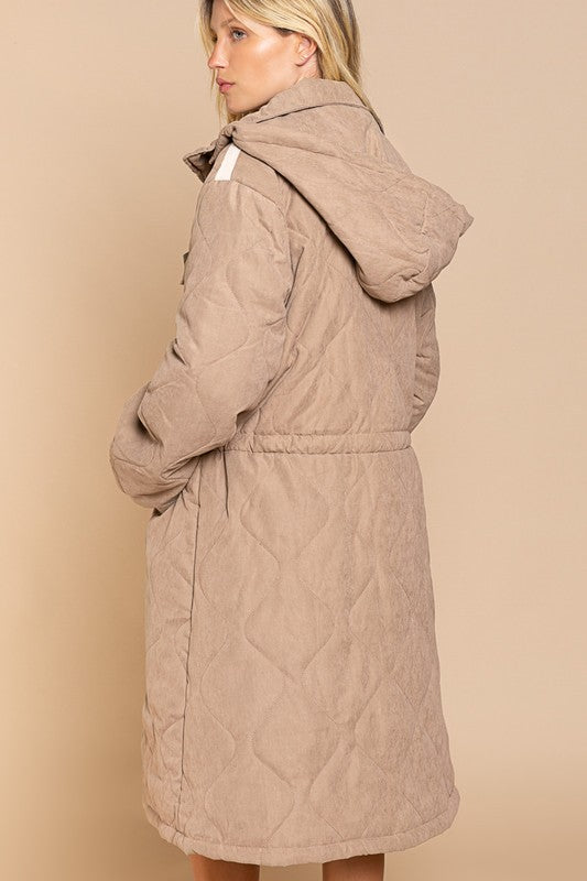 Long Padded Jacket With Hoodie
