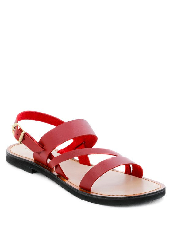 MONA RED FLAT SANDAL WITH ANKLE STRAP