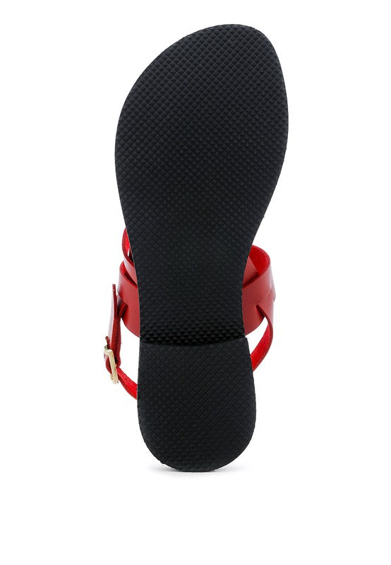 MONA RED FLAT SANDAL WITH ANKLE STRAP