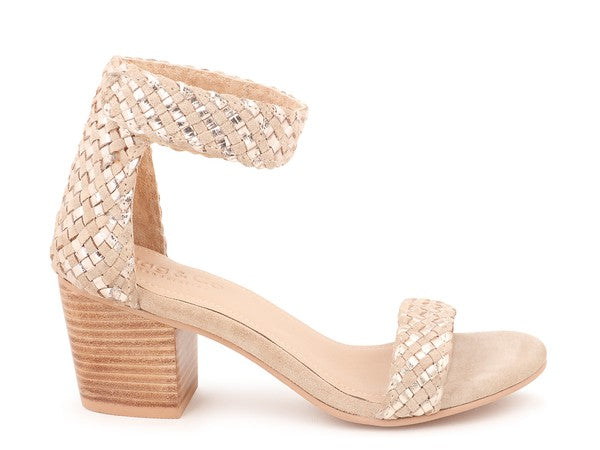 CARLA GOLD STACKED HEEL SANDAL