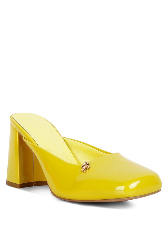 NEOPLAST Patent PU Block Heeled Mules