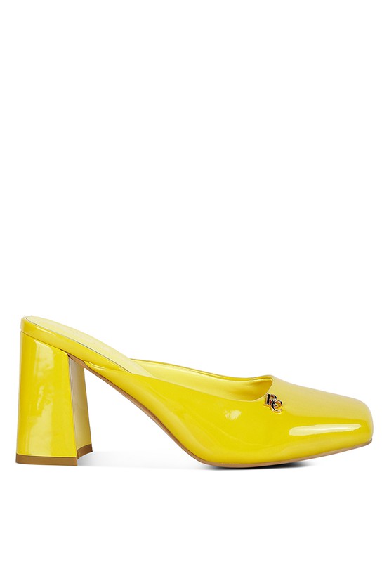 NEOPLAST Patent PU Block Heeled Mules