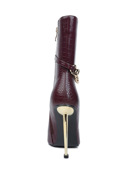 Nicole Croc Patterned High Heeled Ankle Boots