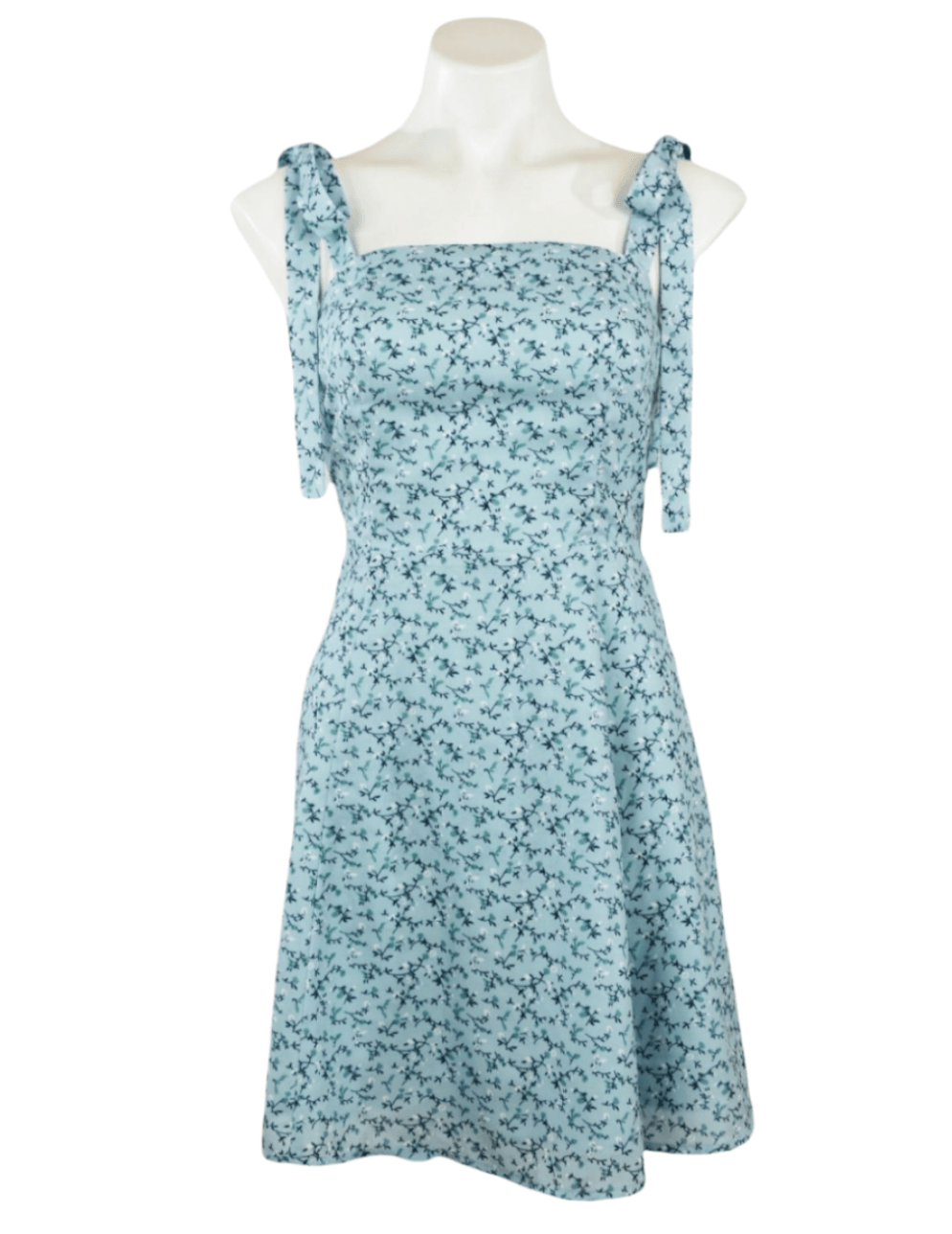 The font of the Blue Aruba Mini Floral Dress.