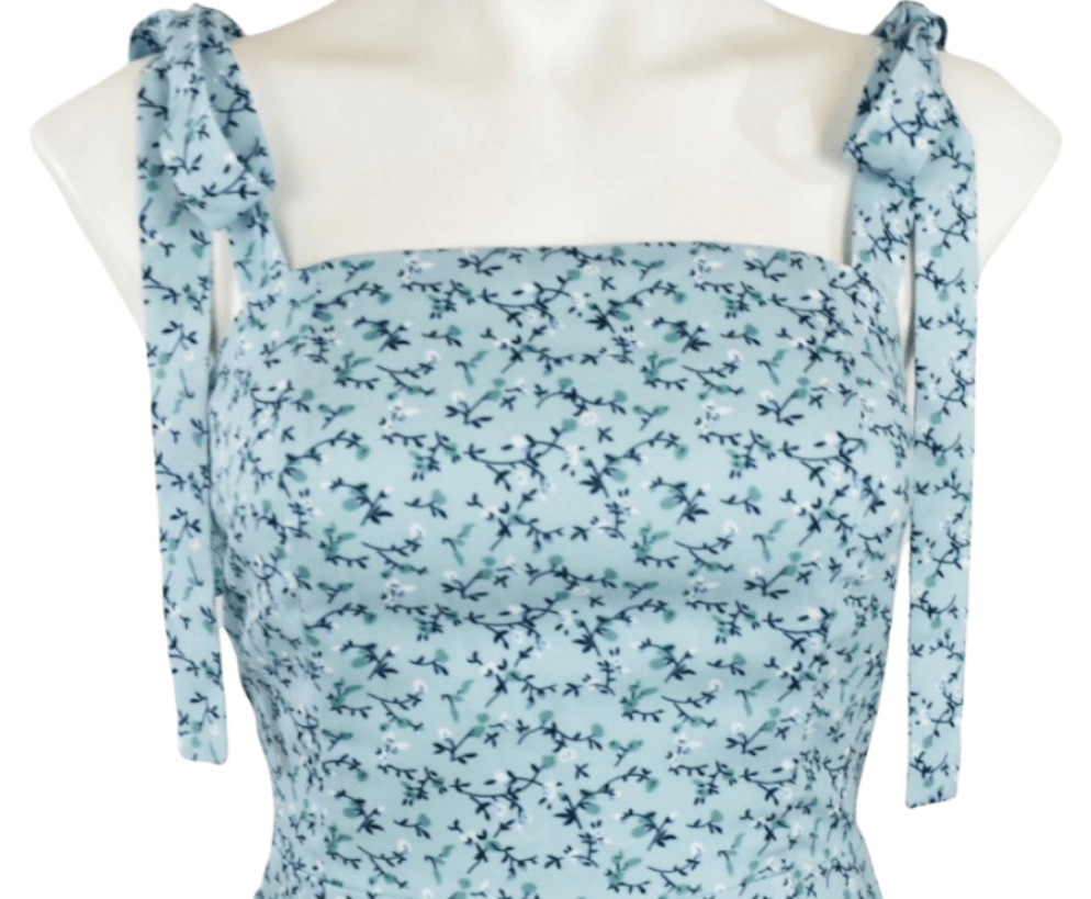 The bodice of the Blue Aruba Mini Floral Dress.