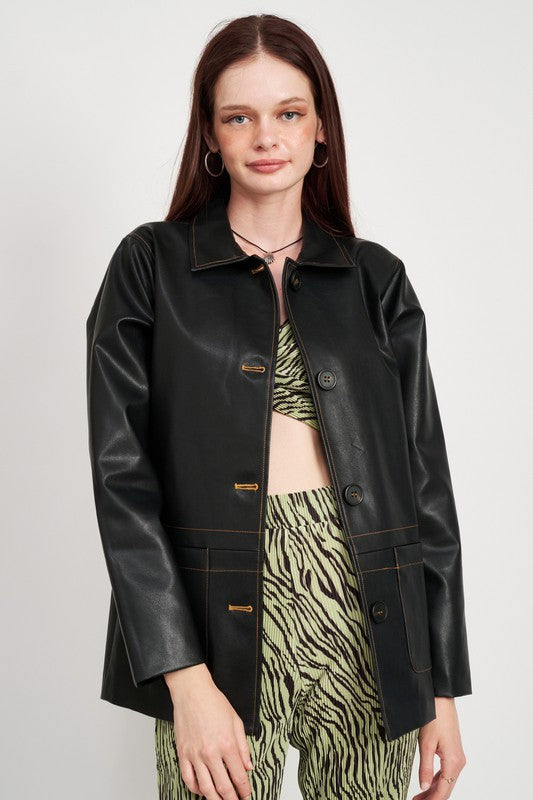 BUTTON UP JACKET WITH CONTRAST STITCHING