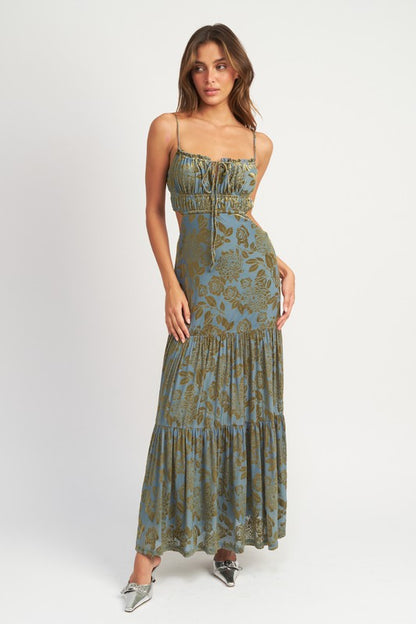 RUCHED MAXI DRESS WITH OPEN BACK