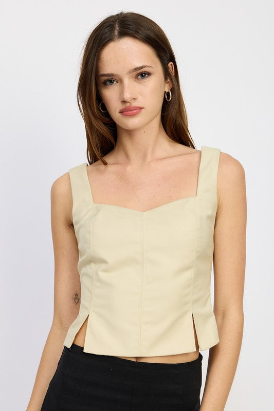 BUSTIER TOP WITH SLIT DETAIL
