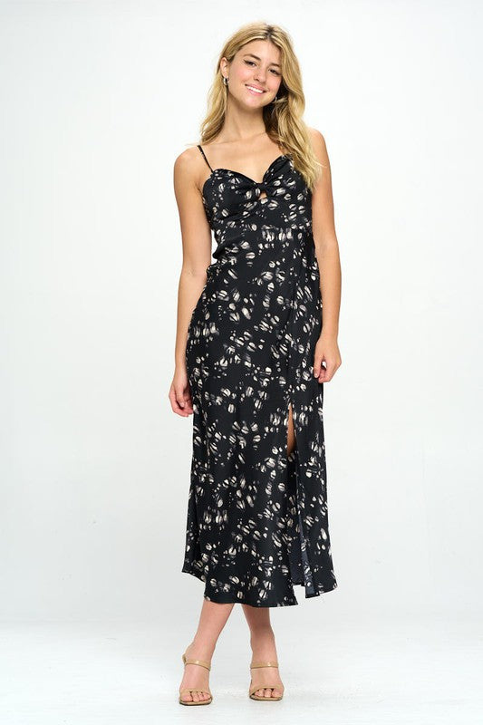 BLACK FLORAL PRINT SPAGHETTI STRAPS MAXI DRESS