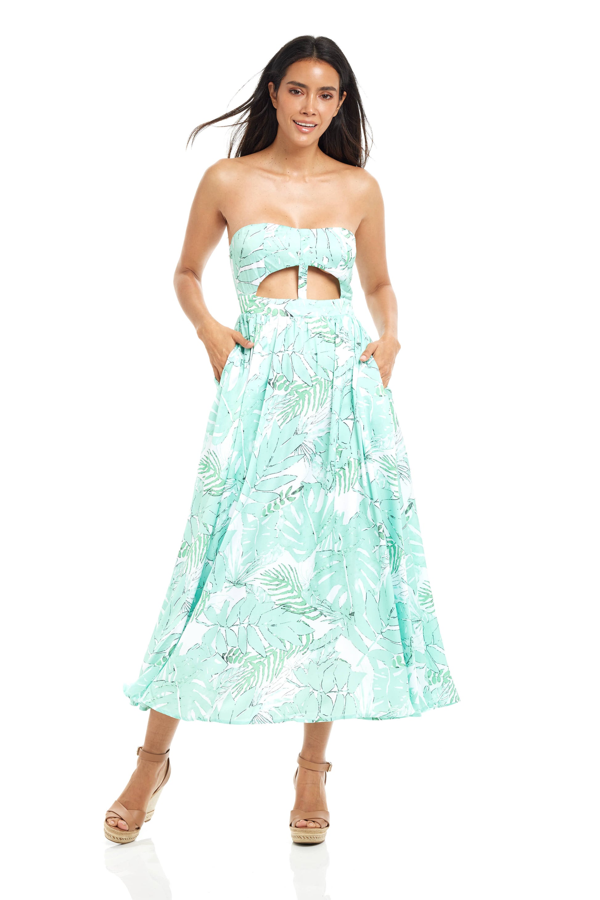 mint green cut out dress S Oceania Vibrant Mint Green Shade With Halter Neckline