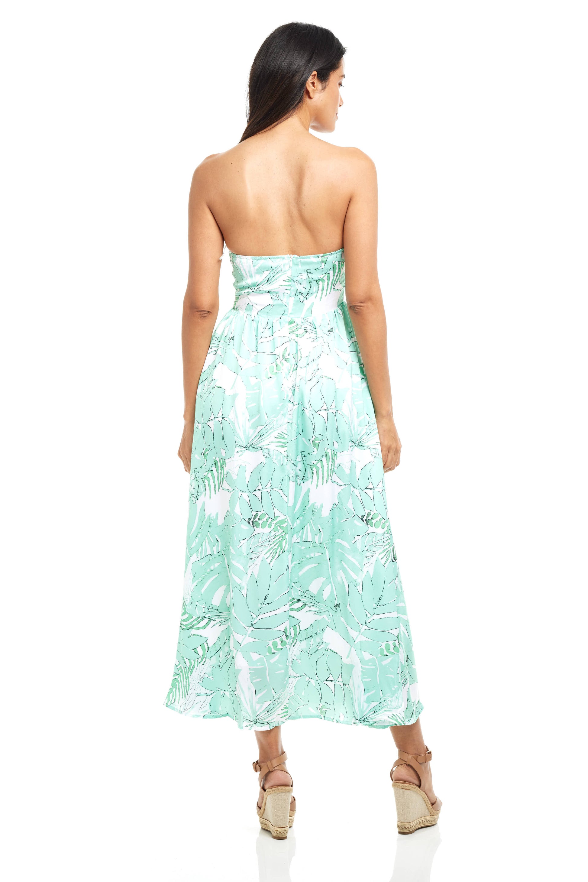 Mint Green Palm print maxi dress with front cut out| guavaberry Mint Green Palm print maxi dress with front cut out| guavaberry