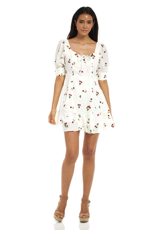 WHITE CHERRY SPRING SHORT SLEEVE DRESS(OG)