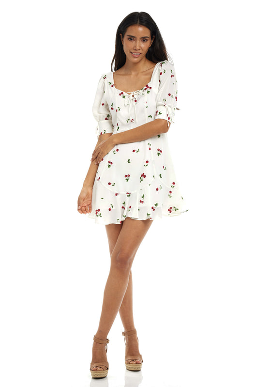 WHITE CHERRY SPRING SHORT SLEEVE DRESS(OG)