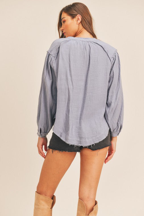 Distressed Button Down Top