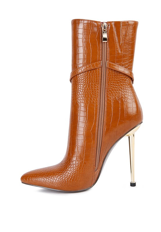 Nicole Croc Patterned High Heeled Ankle Boots