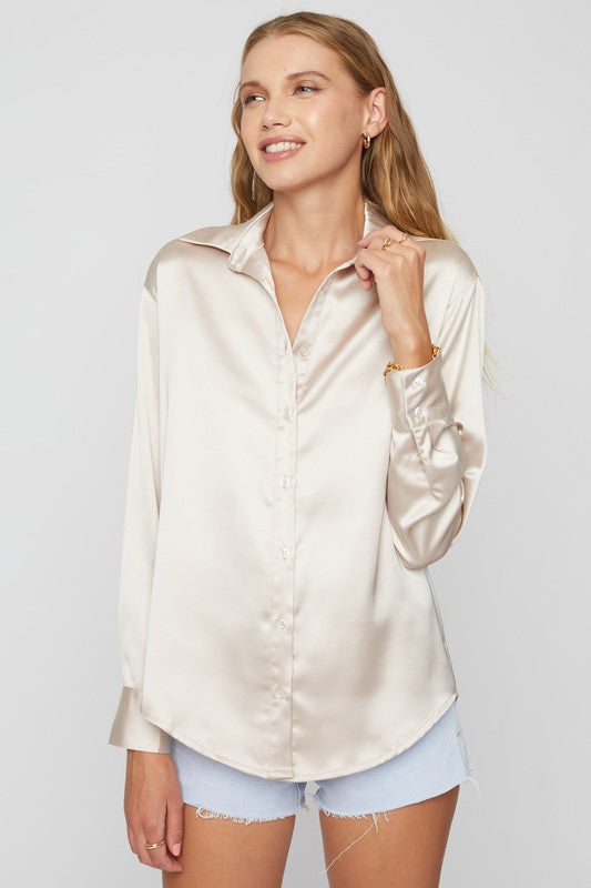 OVERSIZED DULL SATIN BUTTONDOWN SHIRT