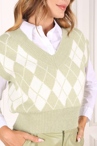 Knitted argyle sweater vest