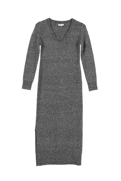 V neck sweater midi dress